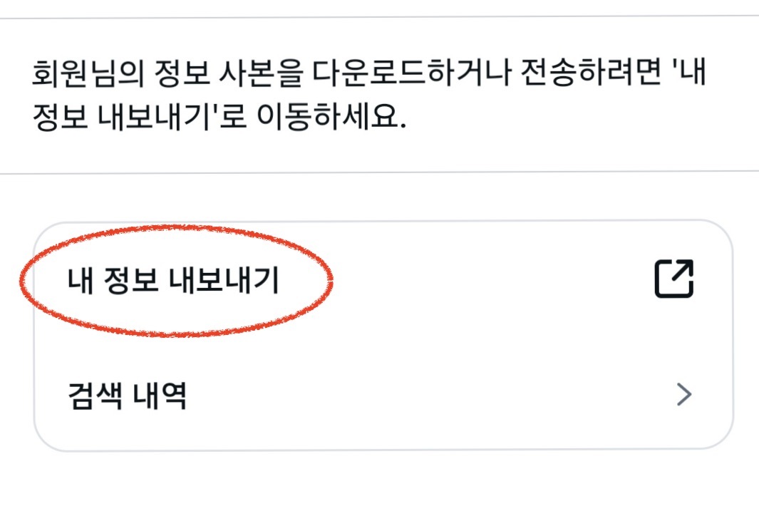 "내 정보 다운로드" 선택